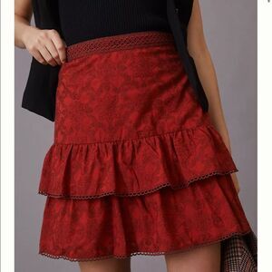 Anthropologie Maeve Embroidered Mini Skirt Red Size 2